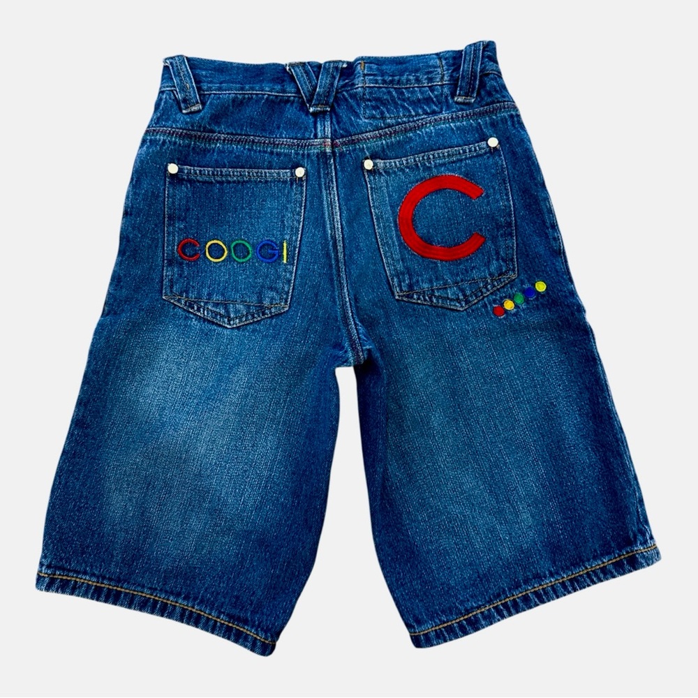 Y2K Coogi Boys Denim Shorts Size 10 Baggy Rainbow Stitching Flawless